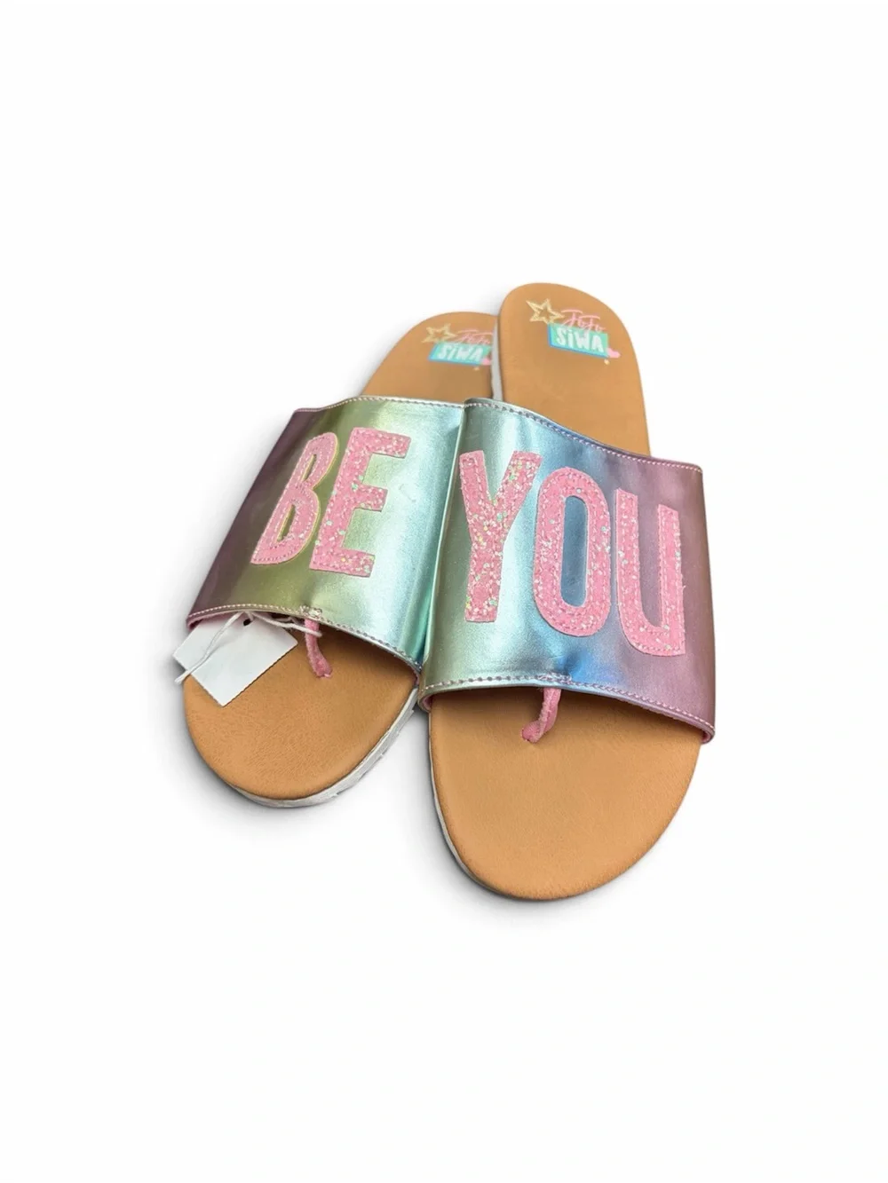 'Be You' Iridescent Slide Sandals for Kids - Pink/Green